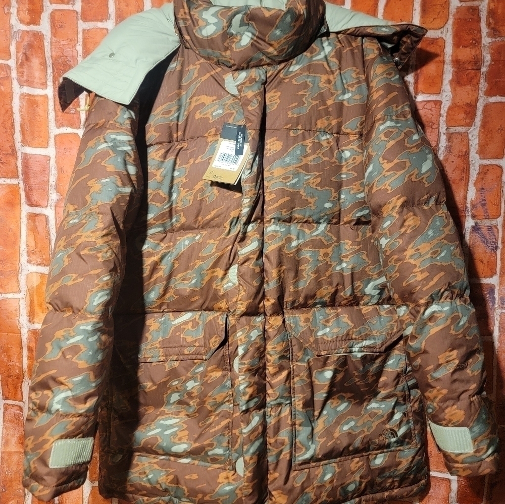 THE NORTH FACE Men’s 77 Brooks Range Parka Jacket Glacier Print Dark Camo Sz XL
